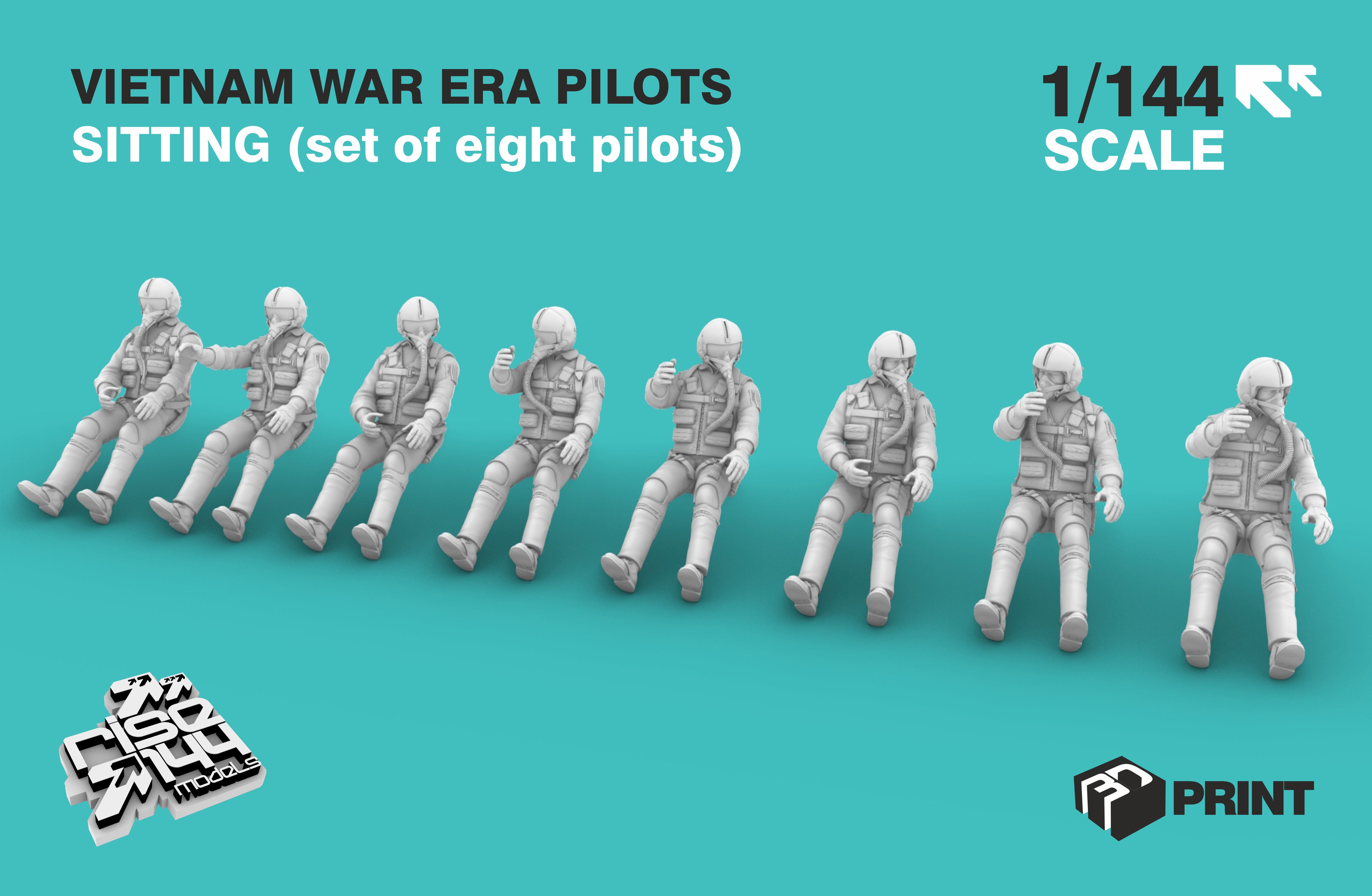 1:144 Vietnam War era American Pilots sitting positions (8x pilots)