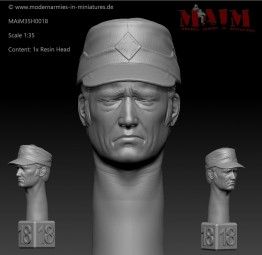 1:35 Modern German Head w/Field Cap - Sad Impression #0018