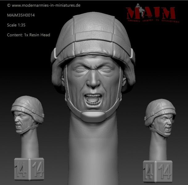 1:35 Modern German Head w/Helmet - Screaming Impression #0014