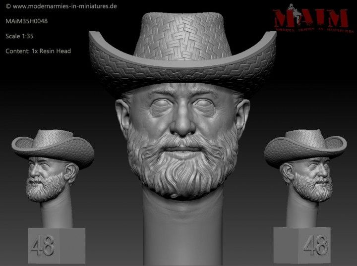 1:35 Farmer Head bearded with Hat - Neutral Impression #0048