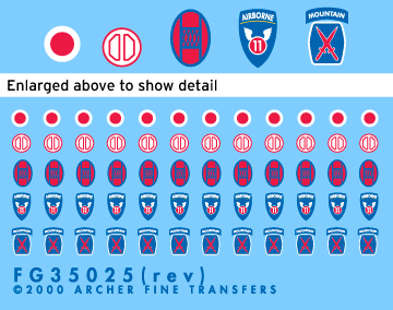 1:35 US Army Division Patches (10th, 30th, 31st & 37th Infantry and 11th Airborne)